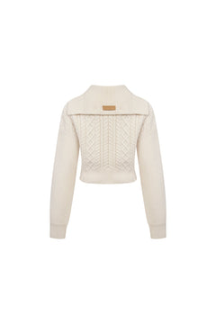 Apricot Cable - knit Tie - detail Sweater - ANN ANDELMAN