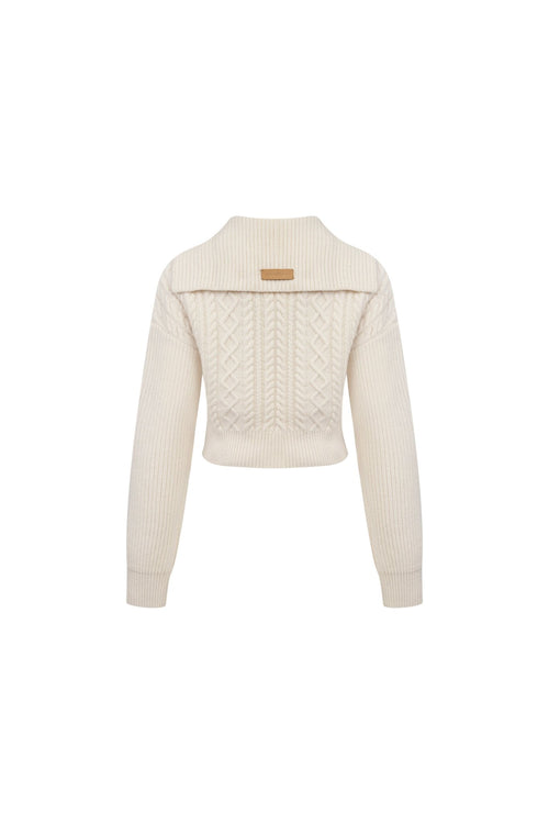 Apricot Cable - knit Tie - detail Sweater - ANN ANDELMAN