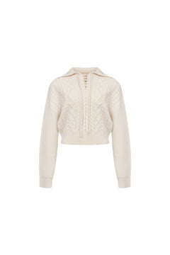 Apricot Cable - knit Tie - detail Sweater - ANN ANDELMAN