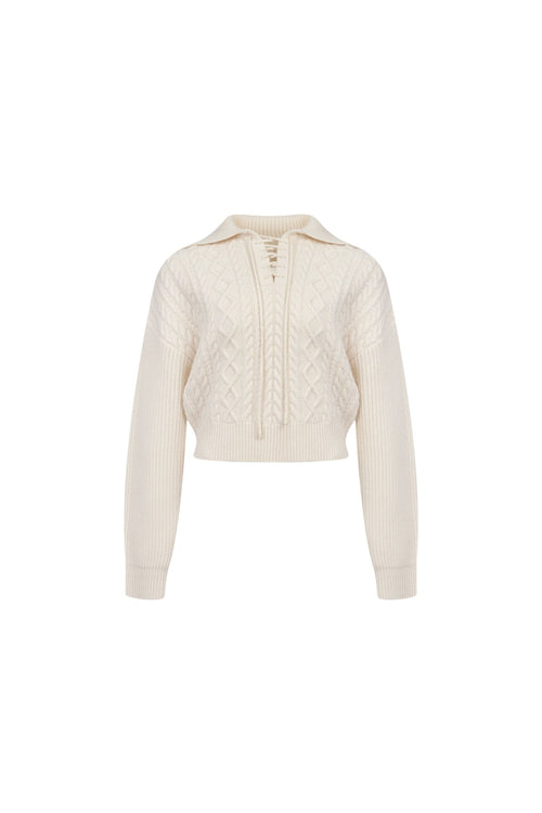 Apricot Cable - knit Tie - detail Sweater - ANN ANDELMAN