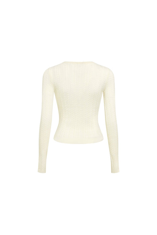 Apricot-colored Cable Knit Long-sleeved Sweater - ANN ANDELMAN