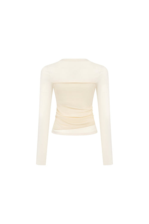 Apricot Contrast Trim faux Two - piece Knit Base Layer Top - ANN ANDELMAN