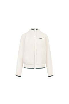 Apricot Embroidered Slim Fit Stand Collar Knit Jacket - ANN ANDELMAN