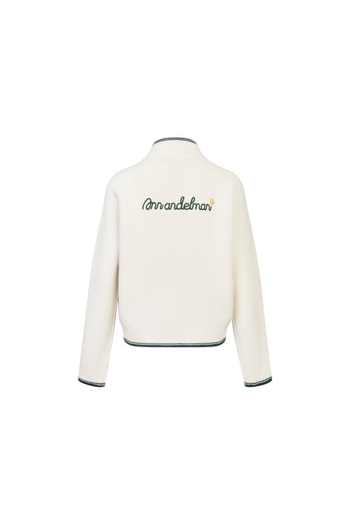 Apricot Embroidered Slim Fit Stand Collar Knit Jacket - ANN ANDELMAN