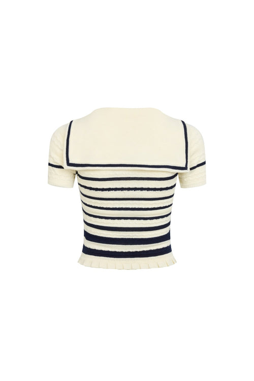 Apricot Knit Striped Short - sleeved Tops - ANN ANDELMAN