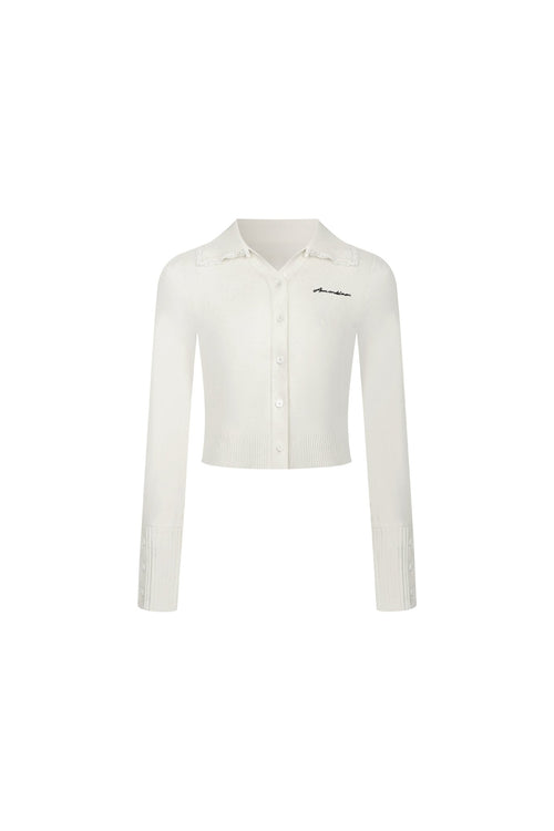 Apricot Lace-trimmed Knitted Cardigan - ANN ANDELMAN