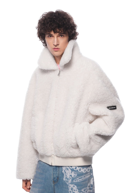 Apricot Notched Lapel Faux Fur Coat - ANN ANDELMAN