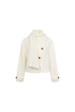 Apricot Scarf-derail Double-faced Wool Short Coat - ANN ANDELMAN