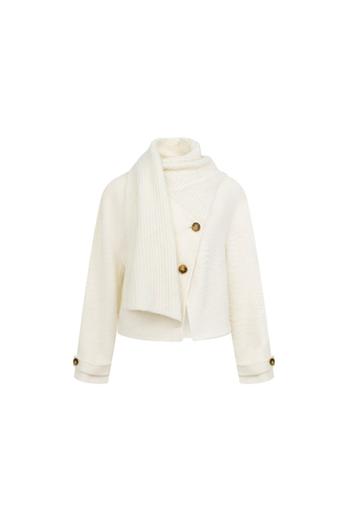 Apricot Scarf-derail Double-faced Wool Short Coat - ANN ANDELMAN