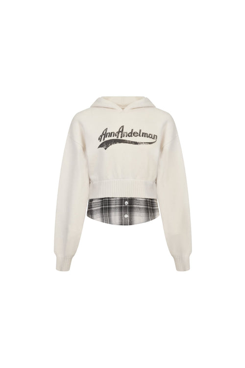 Apricot Short Faux Two - Piece Knitted Hooded Sweatshirt - ANN ANDELMAN