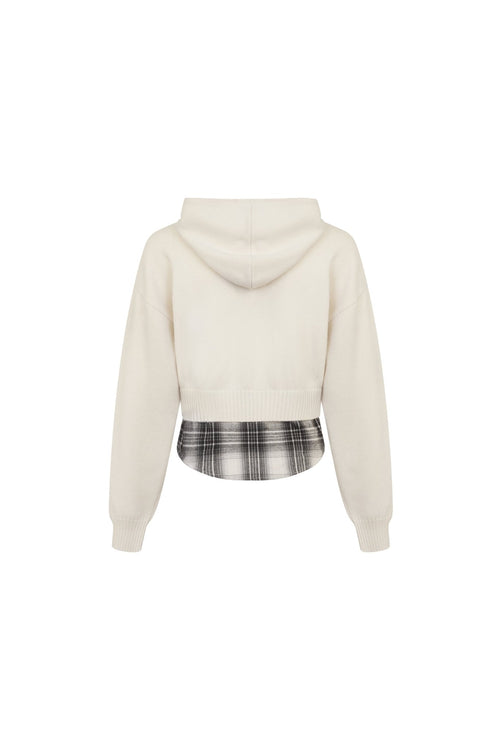 Apricot Short Faux Two - Piece Knitted Hooded Sweatshirt - ANN ANDELMAN