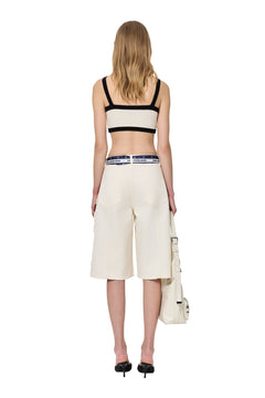 Apricot Tie - front Silk Scarf Workwear Cropped Pants - ANN ANDELMAN