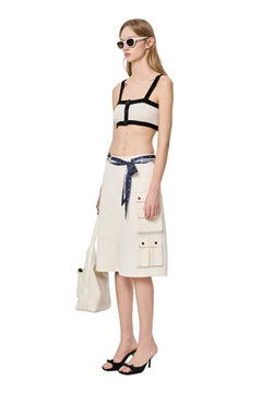Apricot Tie - front Silk Scarf Workwear Cropped Pants - ANN ANDELMAN