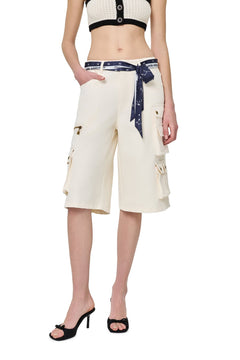 Apricot Tie - front Silk Scarf Workwear Cropped Pants - ANN ANDELMAN