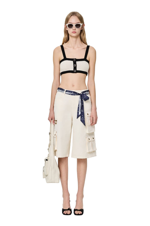 Apricot Tie - front Silk Scarf Workwear Cropped Pants - ANN ANDELMAN