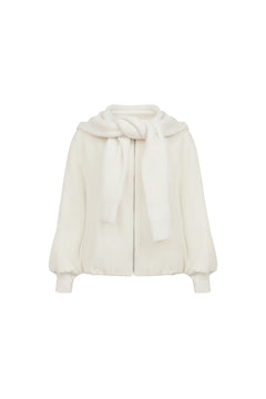 Apricot Wool Hooded Zip-up Jacket - ANN ANDELMAN