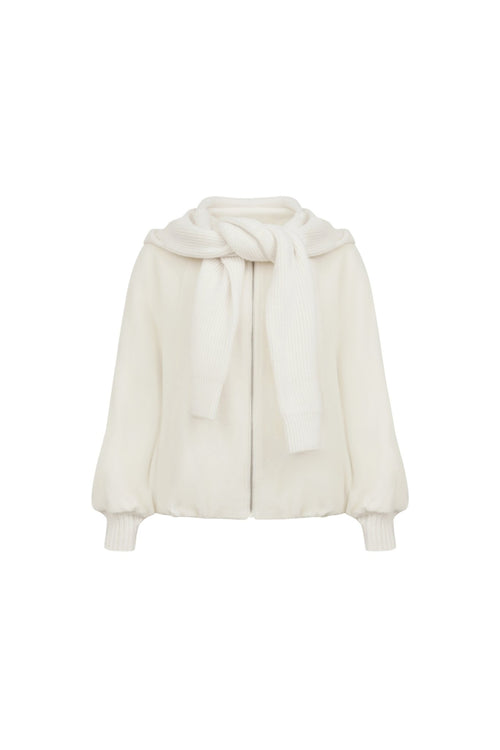 Apricot Wool Hooded Zip-up Jacket - ANN ANDELMAN