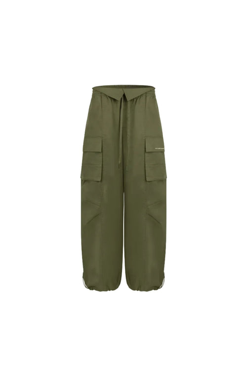 Army Green Washed Cotton Folded Work Pants - ANN ANDELMAN