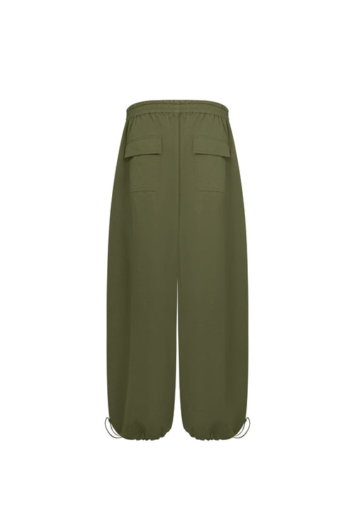 Army Green Washed Cotton Folded Work Pants - ANN ANDELMAN
