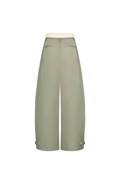 Bean Green Color-blocked Waistband Drawstring Trousers - ANN ANDELMAN