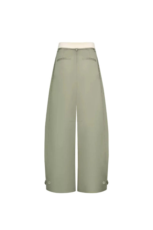 Bean Green Color-blocked Waistband Drawstring Trousers - ANN ANDELMAN