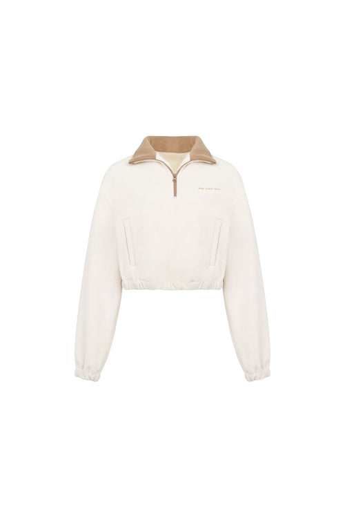 Beige Fleece Cropped Sweatshirt - ANN ANDELMAN
