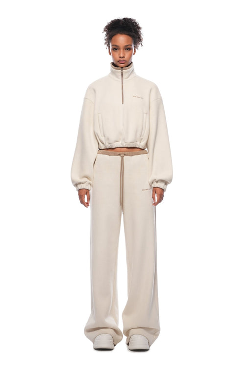 Beige Fleece Wide - leg Pants - ANN ANDELMAN
