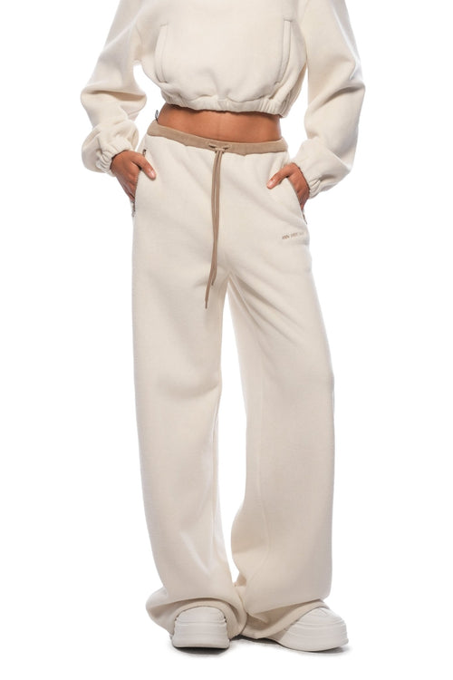 Beige Fleece Wide - leg Pants - ANN ANDELMAN