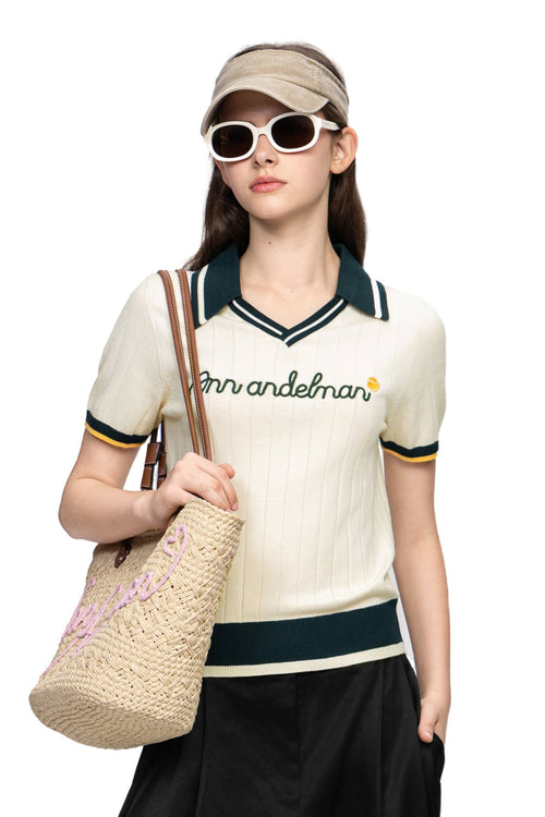 Beige Knitted Polo Shirt - ANN ANDELMAN