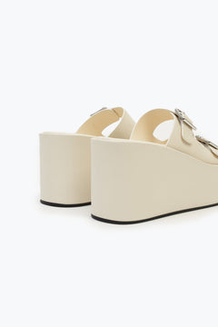 Beige Square - buckle Platform Sandal - ANN ANDELMAN