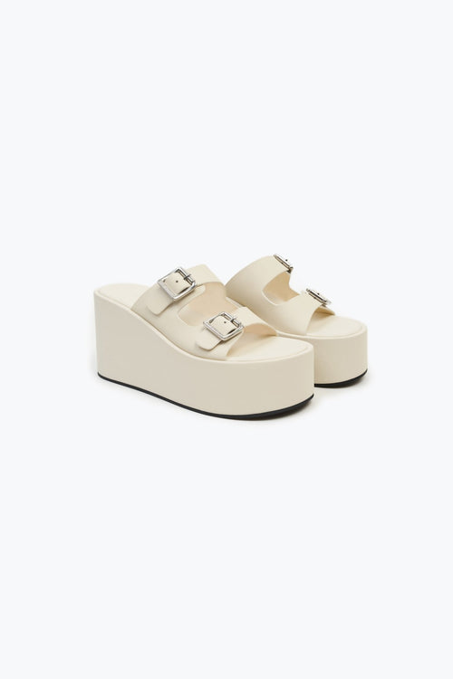 Beige Square - buckle Platform Sandal - ANN ANDELMAN