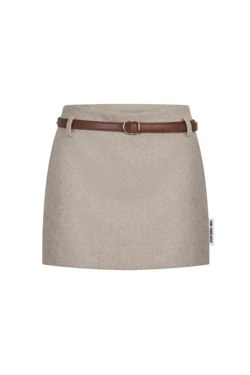Beige Straight - leg Skirt With Belt - ANN ANDELMAN