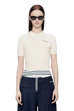 Beige Striped Faux Two-piece POLO - ANN ANDELMAN