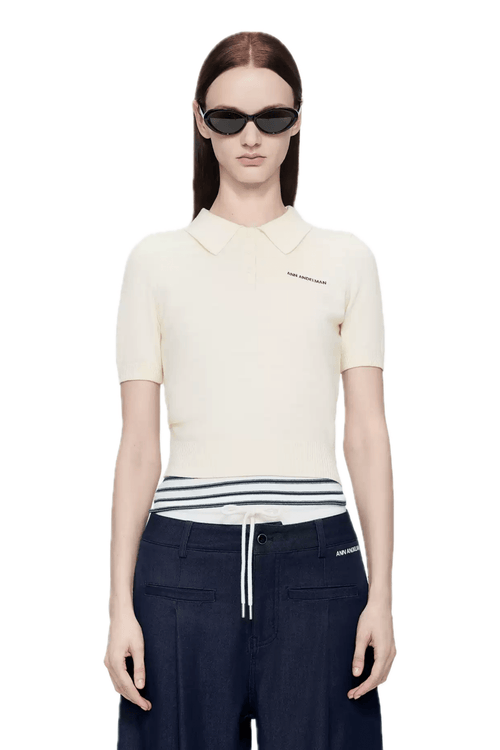 Beige Striped Faux Two-piece POLO - ANN ANDELMAN