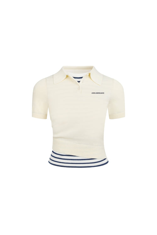 Beige Striped Faux Two - piece POLO - ANN ANDELMAN