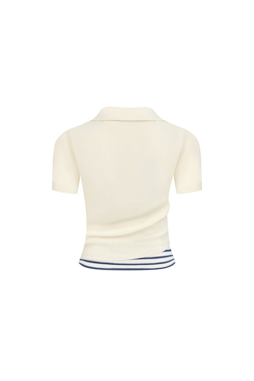 Beige Striped Faux Two - piece POLO - ANN ANDELMAN
