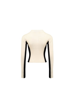 Beige Two - tone High - neck Slim Top - ANN ANDELMAN