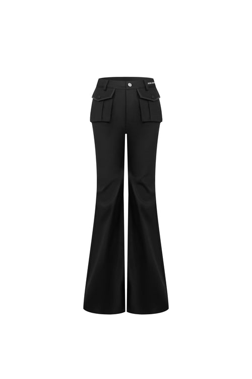 Black 3D Hollow - pocket Cargo Flared Pants - ANN ANDELMAN