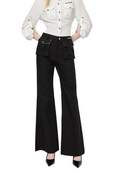 Black 3D Hollow - pocket Cargo Flared Pants - ANN ANDELMAN