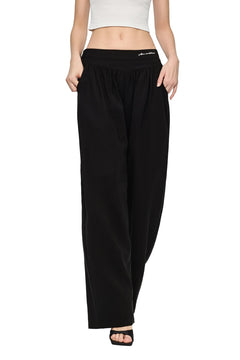 Black Acetate Embroidered Curved Trousers - ANN ANDELMAN