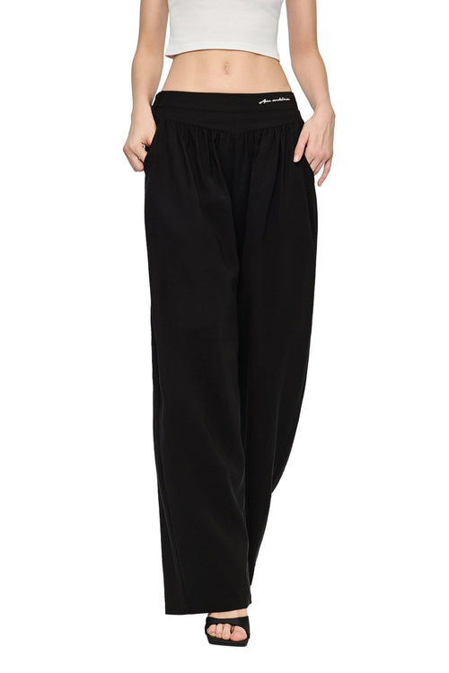 Black Acetate Embroidered Curved Trousers - ANN ANDELMAN