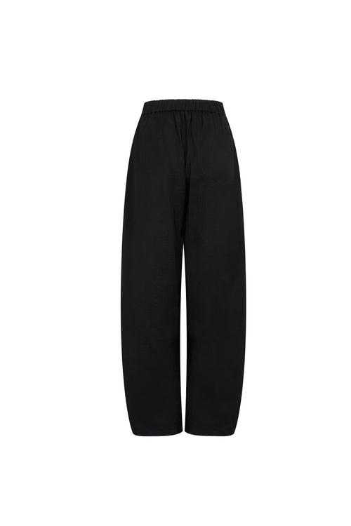 Black Acetate Embroidered Curved Trousers - ANN ANDELMAN