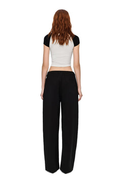 Black Acetate Embroidered Curved Trousers - ANN ANDELMAN