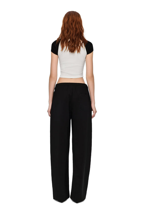Black Acetate Embroidered Curved Trousers - ANN ANDELMAN