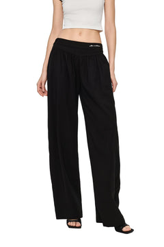 Black Acetate Embroidered Curved Trousers - ANN ANDELMAN