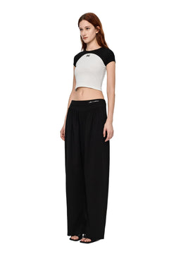 Black Acetate Embroidered Curved Trousers - ANN ANDELMAN