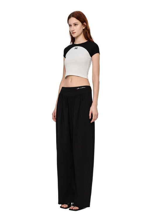 Black Acetate Embroidered Curved Trousers - ANN ANDELMAN