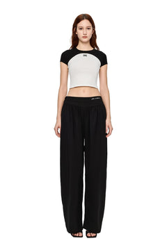 Black Acetate Embroidered Curved Trousers - ANN ANDELMAN