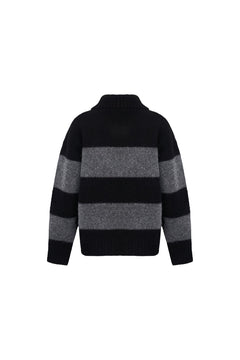 Black and Gray Striped Pullover Sweater - ANN ANDELMAN