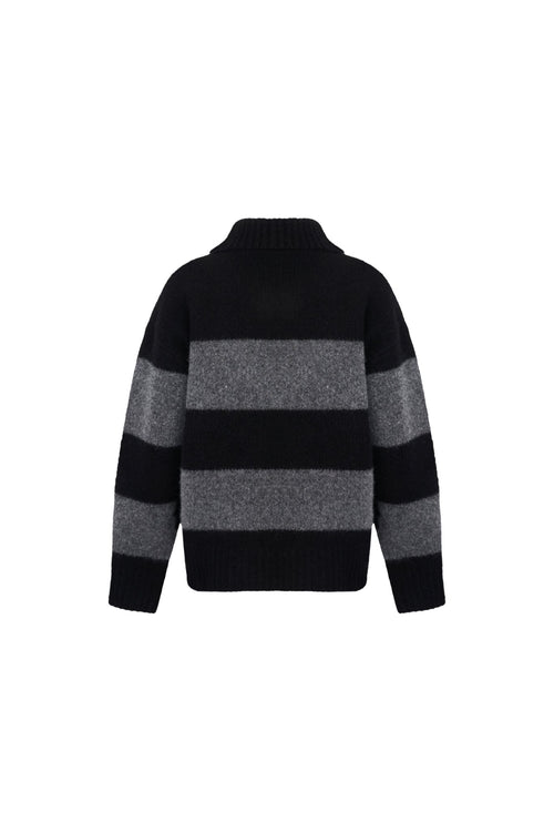 Black and Gray Striped Pullover Sweater - ANN ANDELMAN
